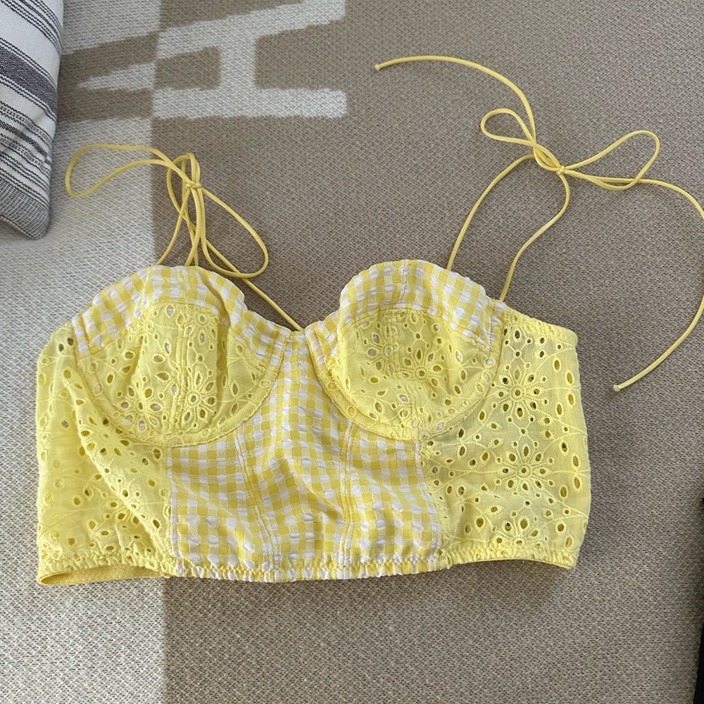 Urban outfitters sweet on you gingham bustier top in yellow
